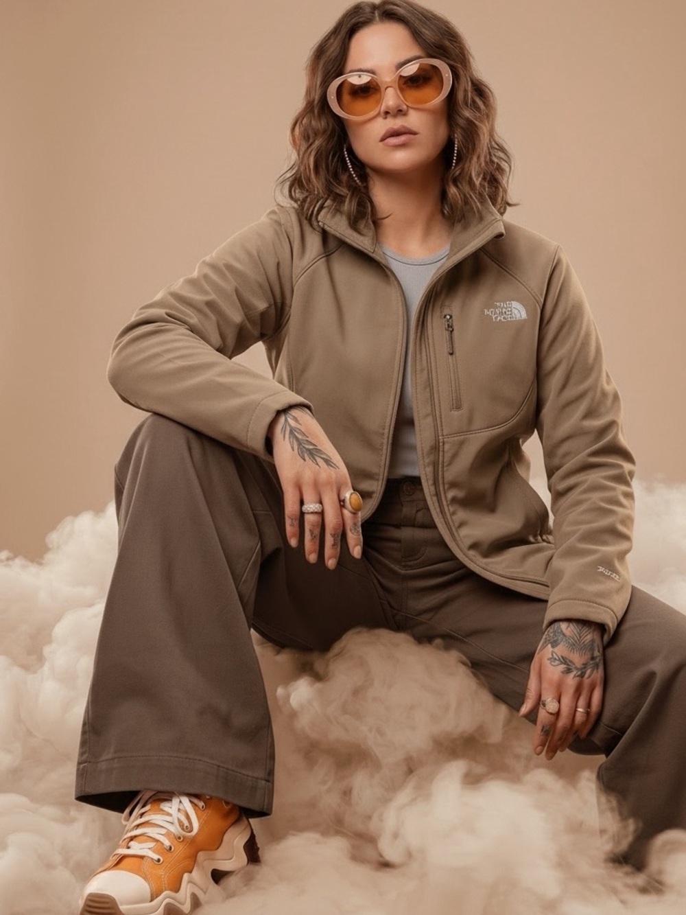 The North Face Women's APEX Tan Softshell Jacket Sz L.
